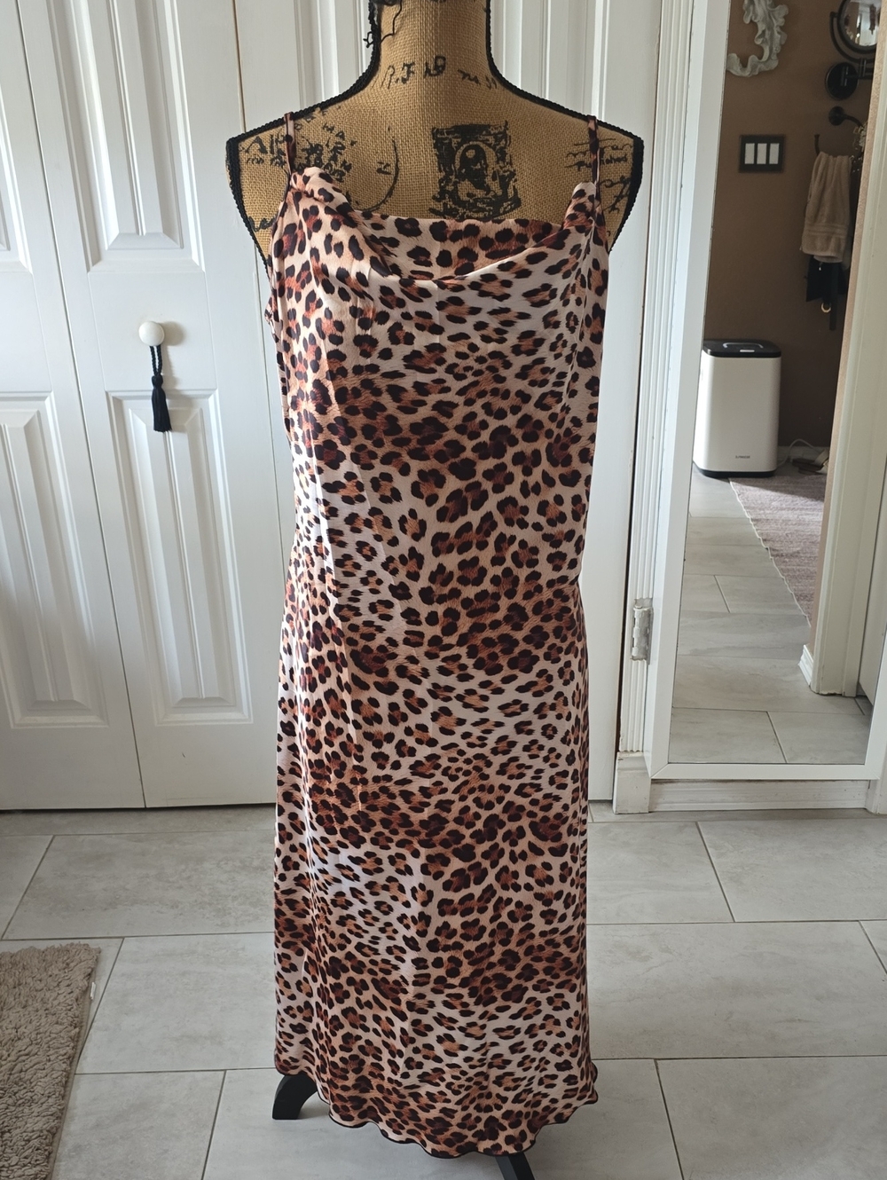 Bebe Leopard Print Slip Dress in Brown and Black